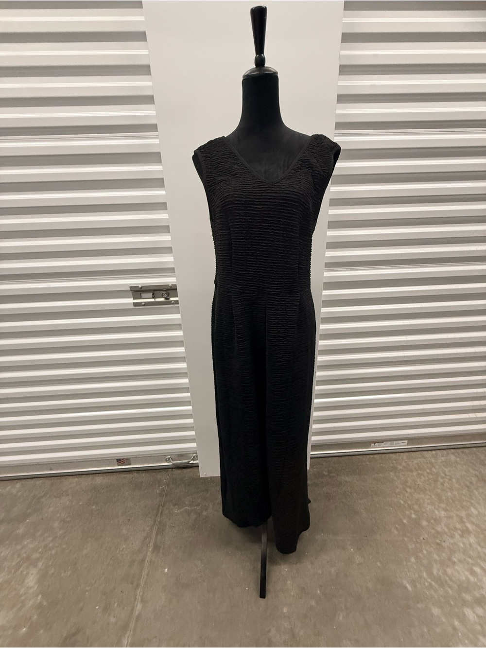 Sleeveless Black Textured Wide-Leg Jumpsuit